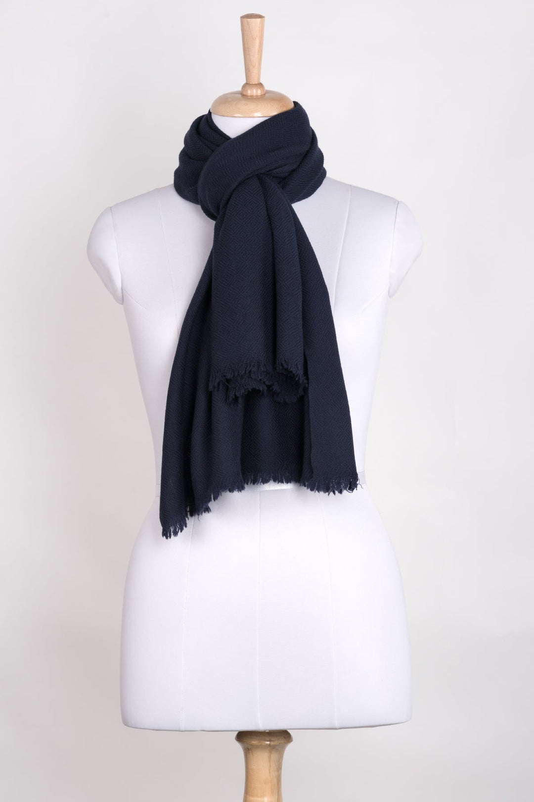 Diamond Weave Merino Wool Scarf - Navy-1