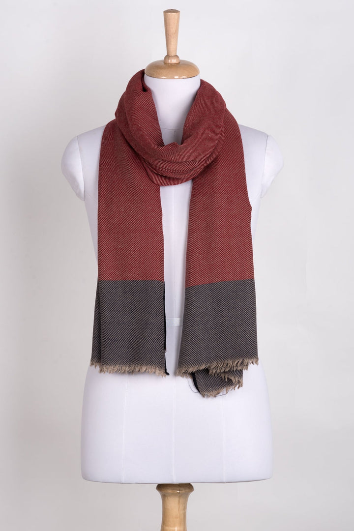 Twill Weave Two Tone Merino Wool Scarf - Red Navy-0