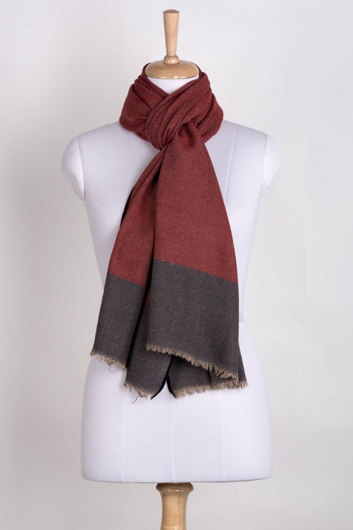 Twill Weave Two Tone Merino Wool Scarf - Red Navy-1