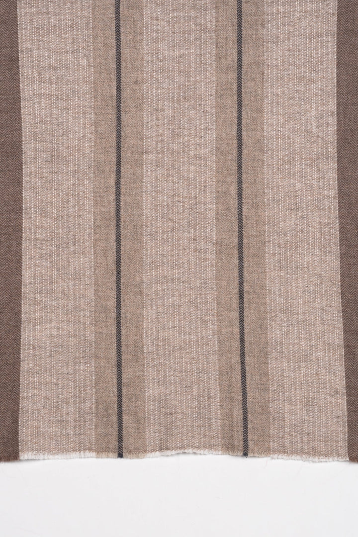 Stripes and Chevron Cashmere Wool Scarf - Beige-2