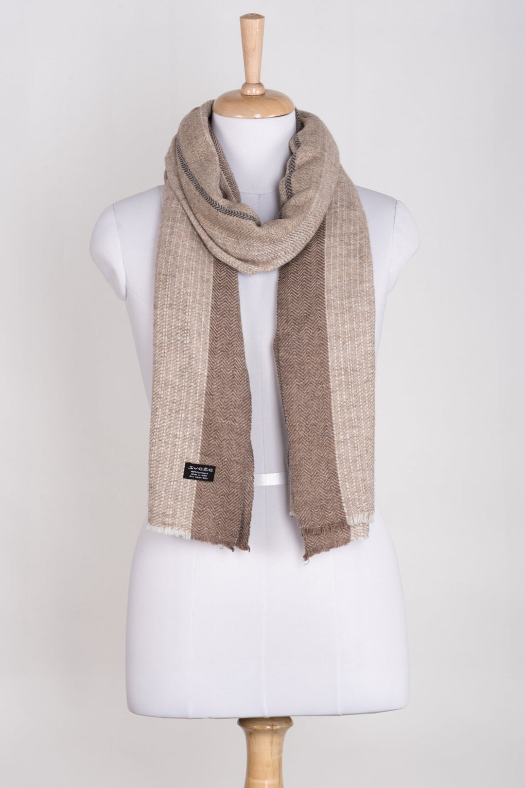 Stripes and Chevron Cashmere Wool Scarf - Beige-0