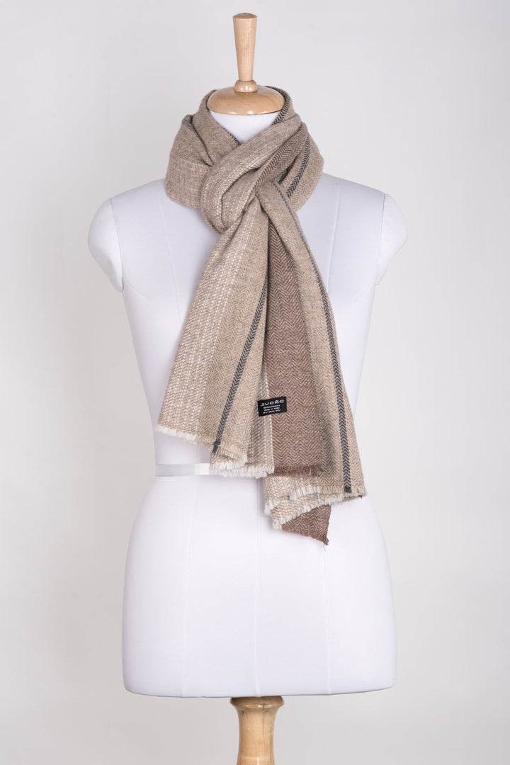 Stripes and Chevron Cashmere Wool Scarf - Beige-1