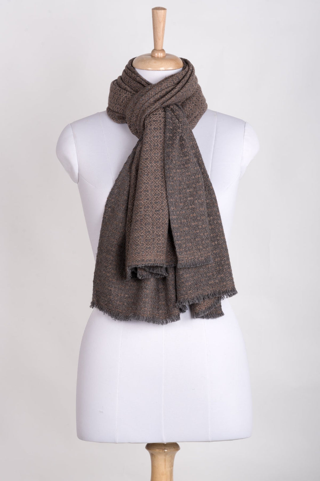 Novelty Diamond Weave Cashmere Wool Scarf - Grey Rose Pink-1