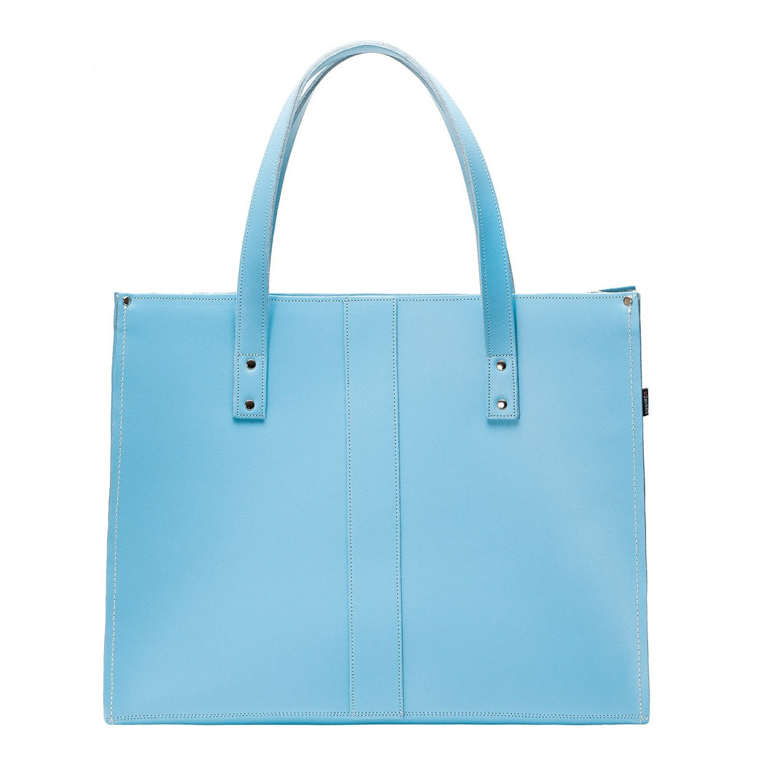 Handmade Leather Shopper - Pastel Baby Blue-0