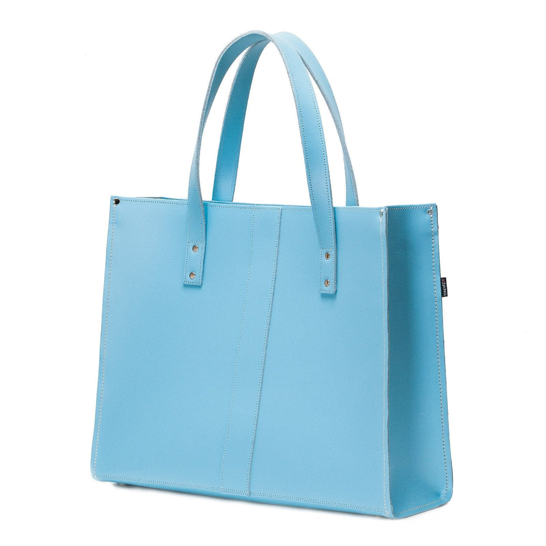 Handmade Leather Shopper - Pastel Baby Blue-1