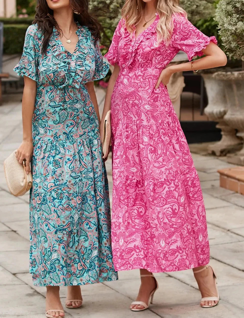 Sky Blue Paisley Print Boho Holiday Ruffle Tiered Maxi Dress Lily Ella Sky Blue Paisley Print Boho Holiday Ruffle Tiered Maxi Dress Lily Ella