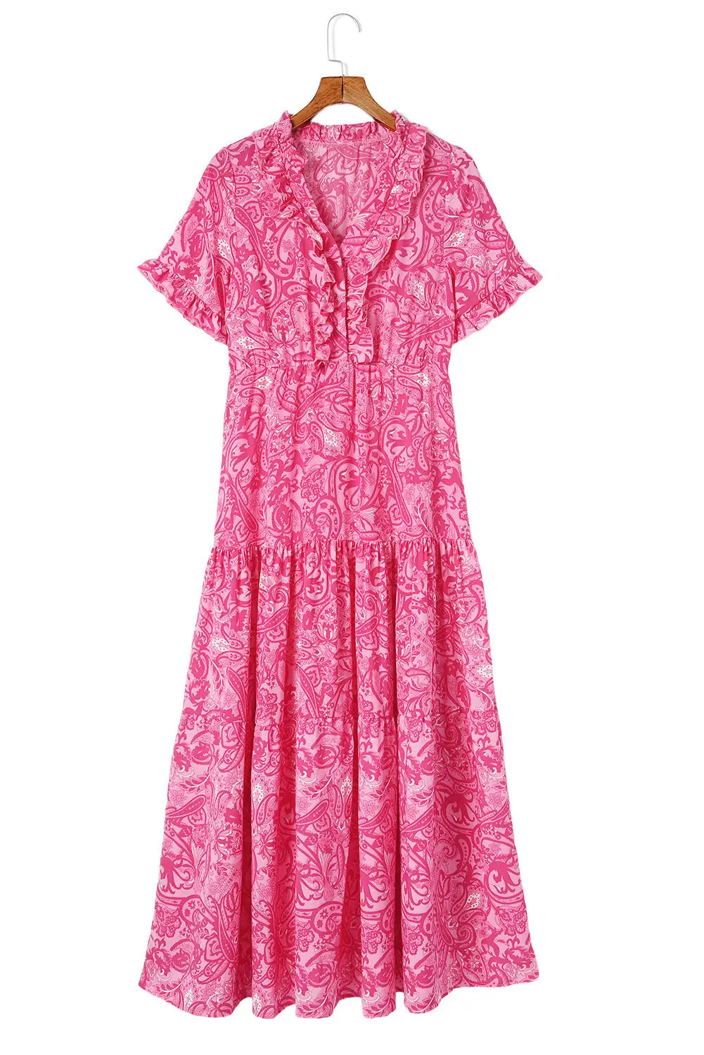 Sky Blue Paisley Print Boho Holiday Ruffle Tiered Maxi Dress – Lily Ella