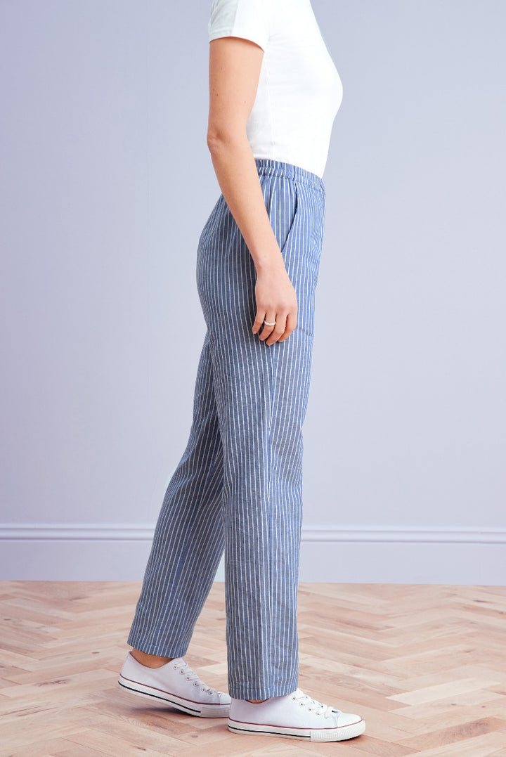 Lily Ella Collection blue and white striped wide-leg trousers, casual elegant style, comfortable fit for everyday wear