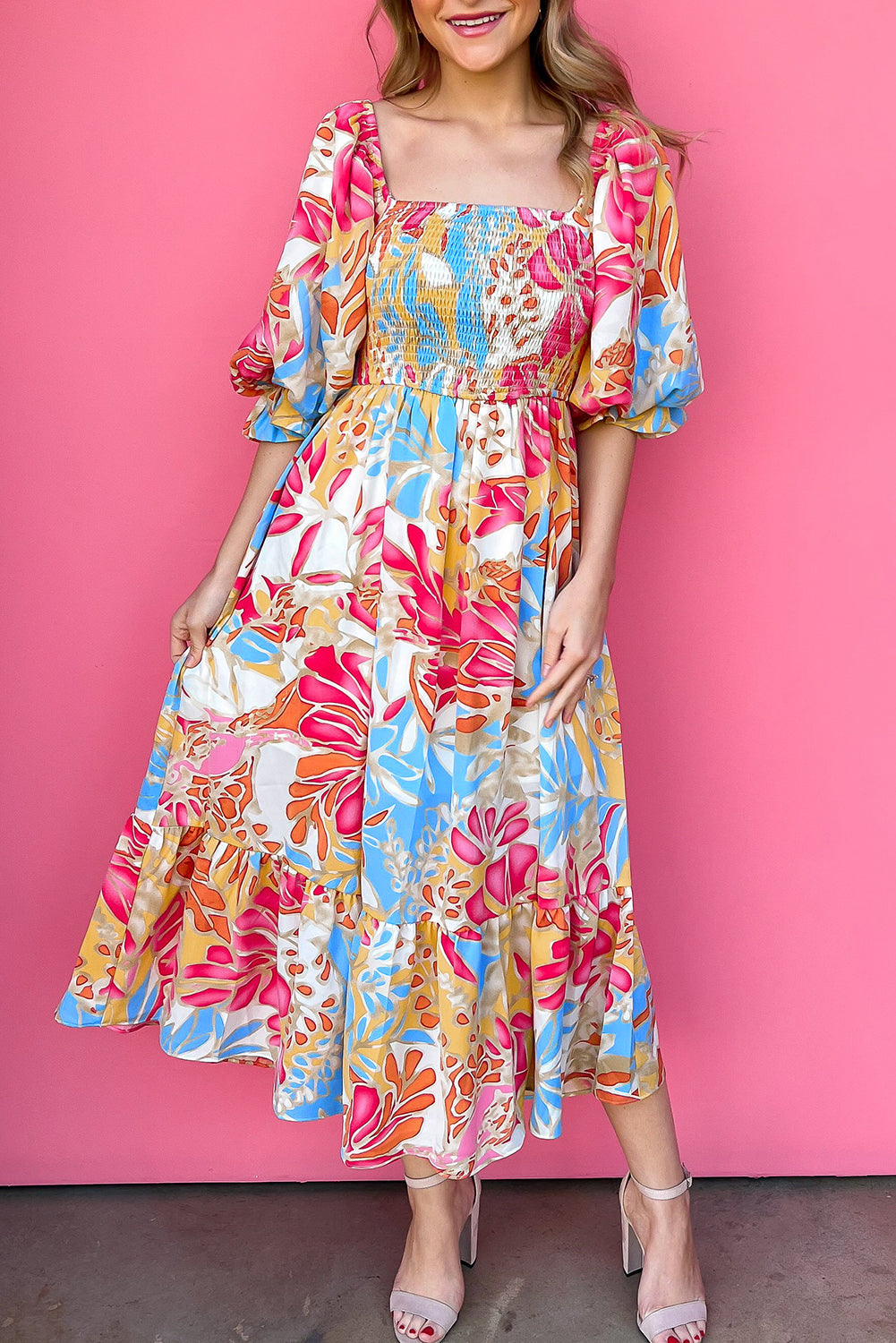 Tropical Smocked Maxi Dress-0