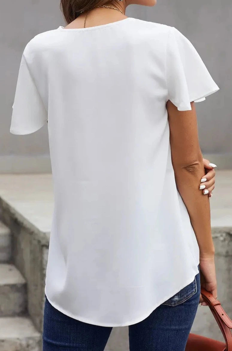 White V Neck Short Sleeve Tee-1