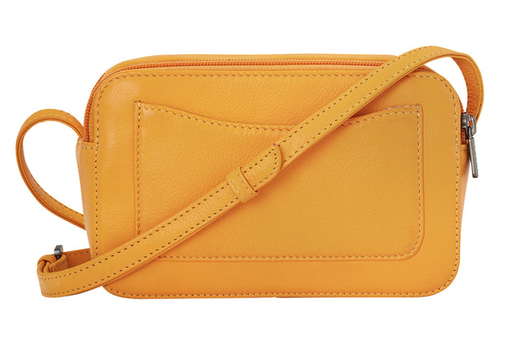 Lily Ella Collection vibrant yellow crossbody bag with adjustable strap and sleek zipper detail